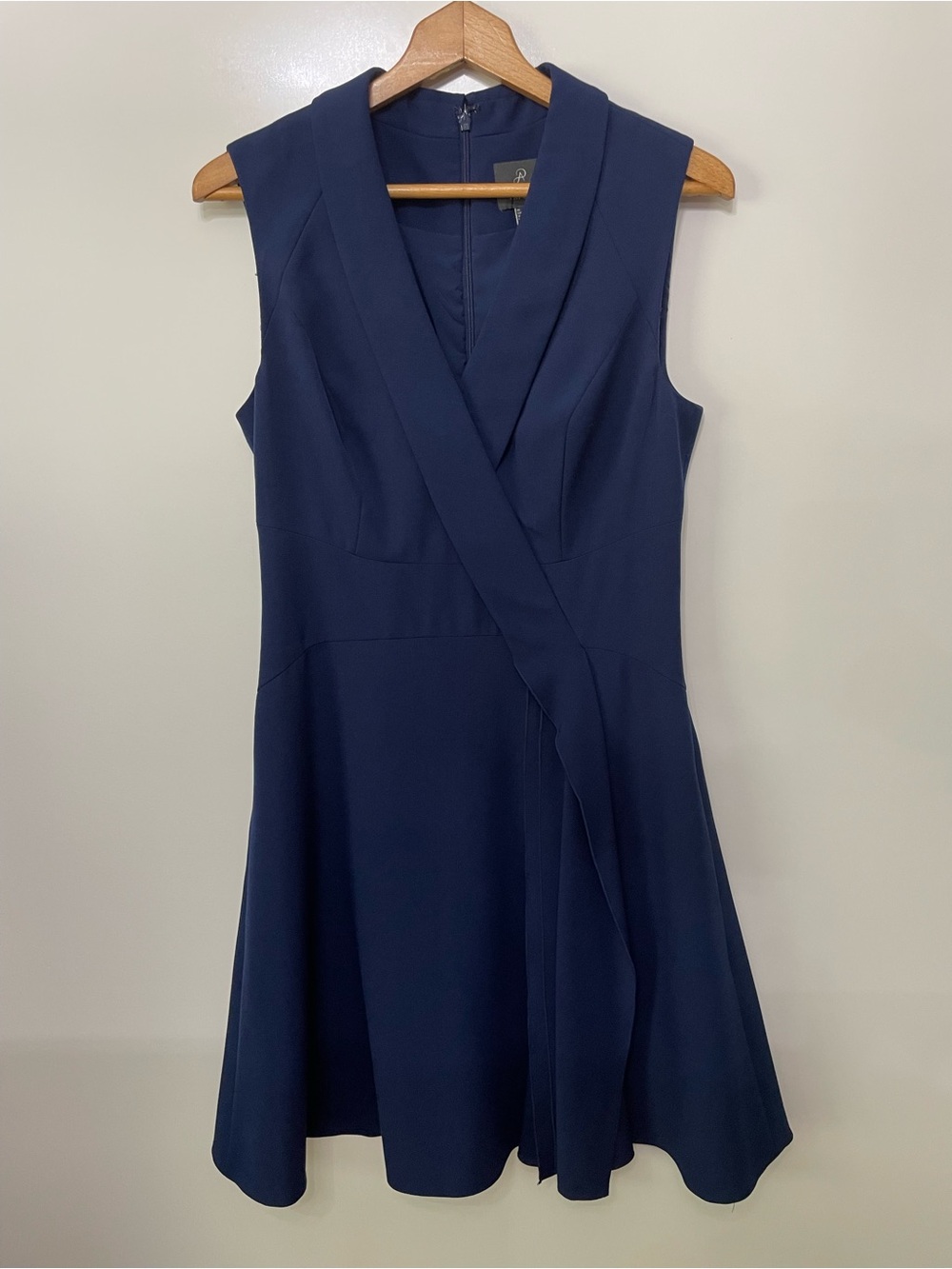 Adrianna Papell Ruffle Navy Sleeveless Faux-Wrap Dress, Womens size 10